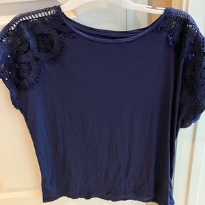 Loft navy/purple top. Tee material with lace